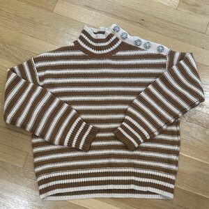 J. Crew Tan and Cream Striped Sweater with Rhinestone Accent